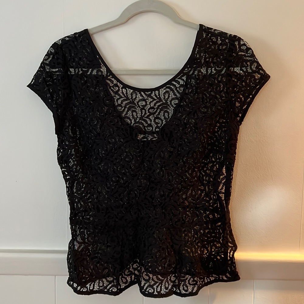 Hinge navy lace blouse, xs